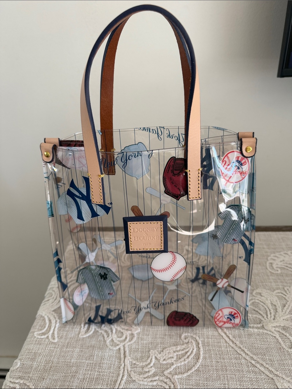 Dooney & Bourke Rare Clear New York Yankees Mini Tote With Baseball Theme.